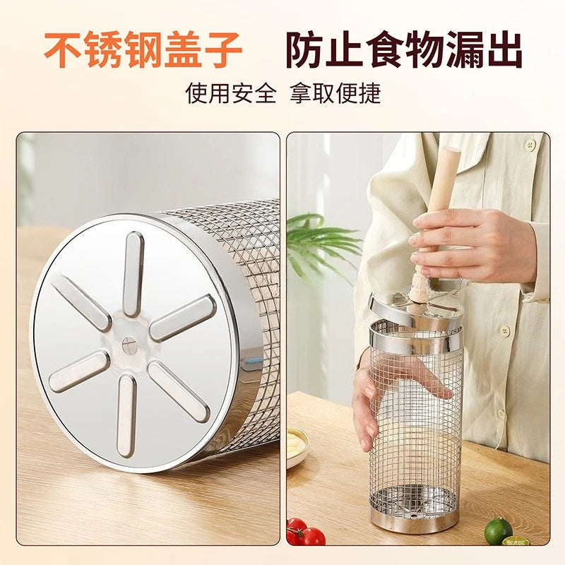 Rolling BBQ Grill Basket, Stainless Steel Rotating Grill Cage