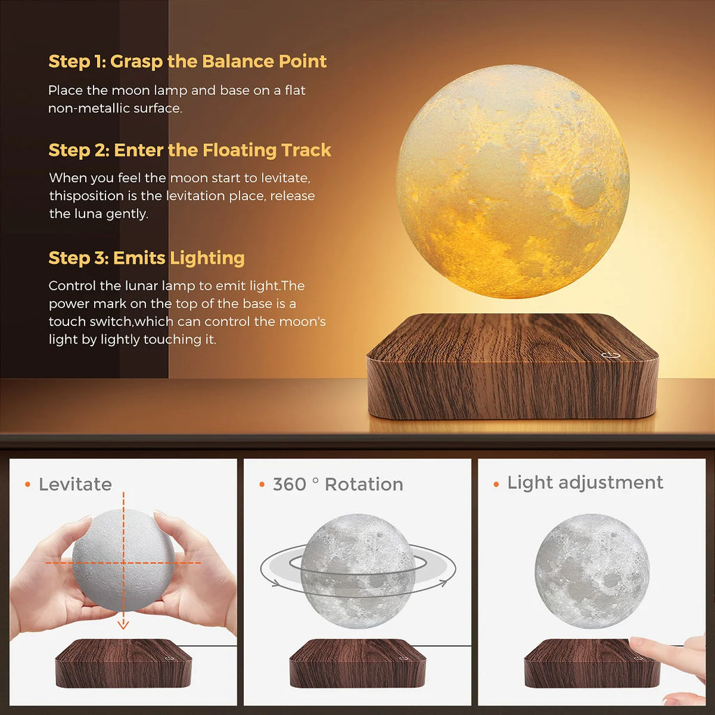 Levitating Moon Lamp, Magnetic Floating LED Night Light
