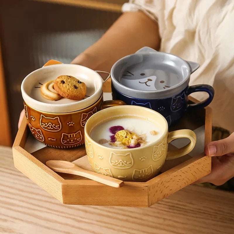 Cute Animal Mug with Lid and Spoon, Coffee Cup Gift