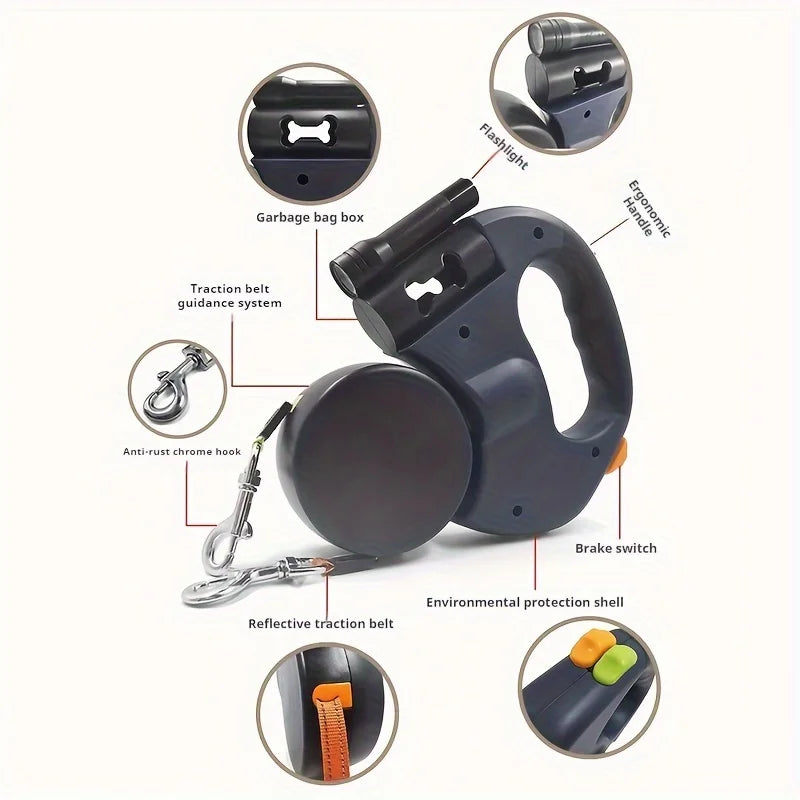 Retractable Dog Leash with Poop Bag Holder, Tangle Free.