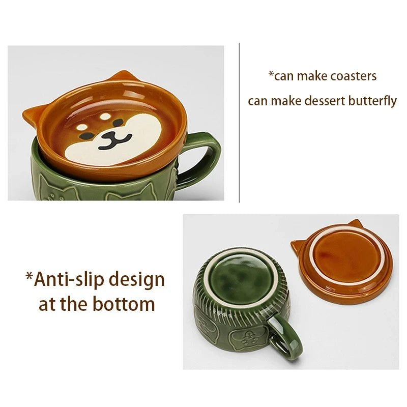 Cute Animal Mug with Lid and Spoon, Coffee Cup Gift