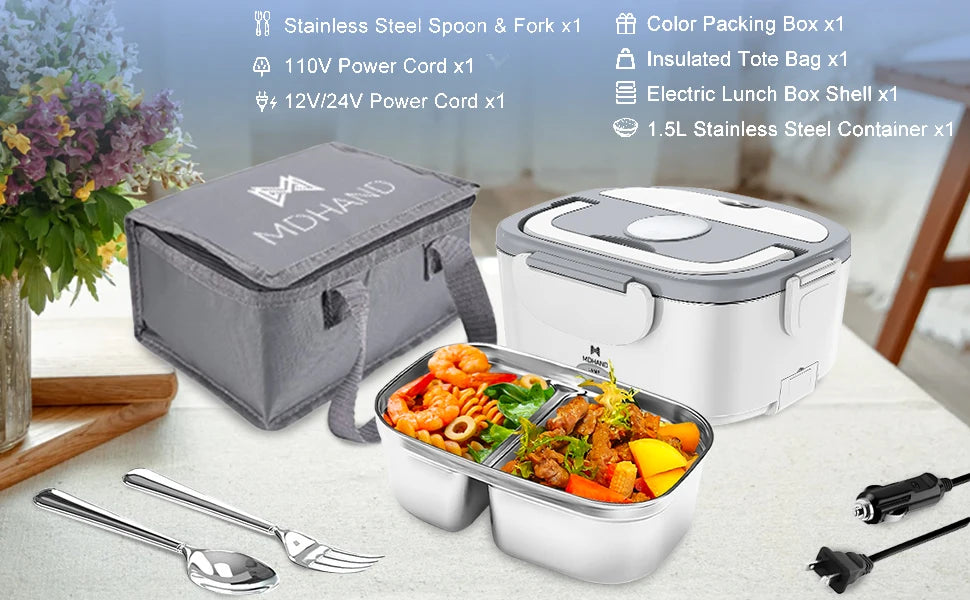 Electric Heated Lunch Box, Portable Food Warmer for Car and Home.